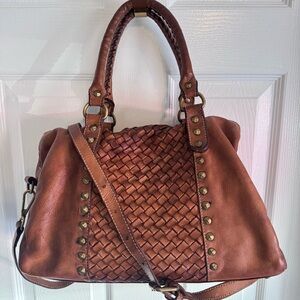 Brown Woven Leather Satchel